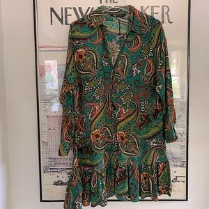 NWOT Zara paisley baby doll dress in great fall palette Size XS